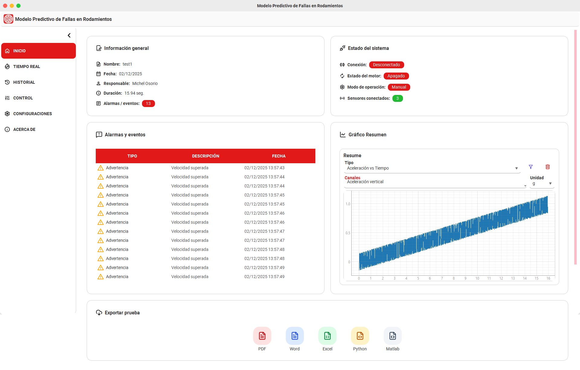 Sistema de control y monitoreo Banco de vibraciones - UPB Montería